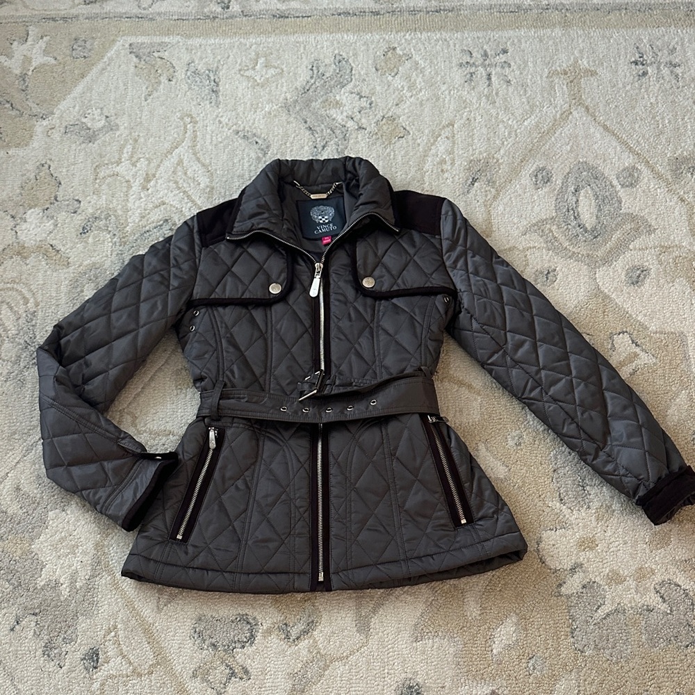 Vince Camuto Charcoal Quilted Puffer Jacket with Belt - Picture 4 of 5